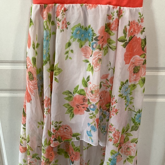 ⭐️ Summer Coral/White Floral Strapless Sheer Sweetheart Flowing Dress - Picture 5 of 14